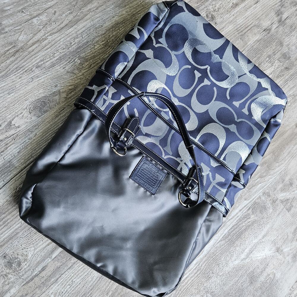Coach Optic Signature‎ C Logo Tote Bag Large Patent Blue Silver F19675 Art Purse - Picture 16 of 16